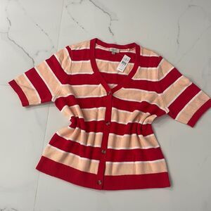 New Loft Women's Button Up Striped Short-Sleeve Cardigan Size XL